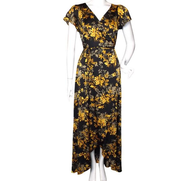 Baltic Born Dresses & Skirts - new BALTIC BORN Maxi Dress, S, Krystal, Wrap, Black/Golden Floral, Short sleeve